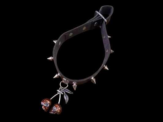 Kawaii Pastel Nu Goth Gothic Witchy witchcraft Occult Pagan Wicca Black Metal UNISEX skull cherry Black Faux Leather 10 Spiked Collar