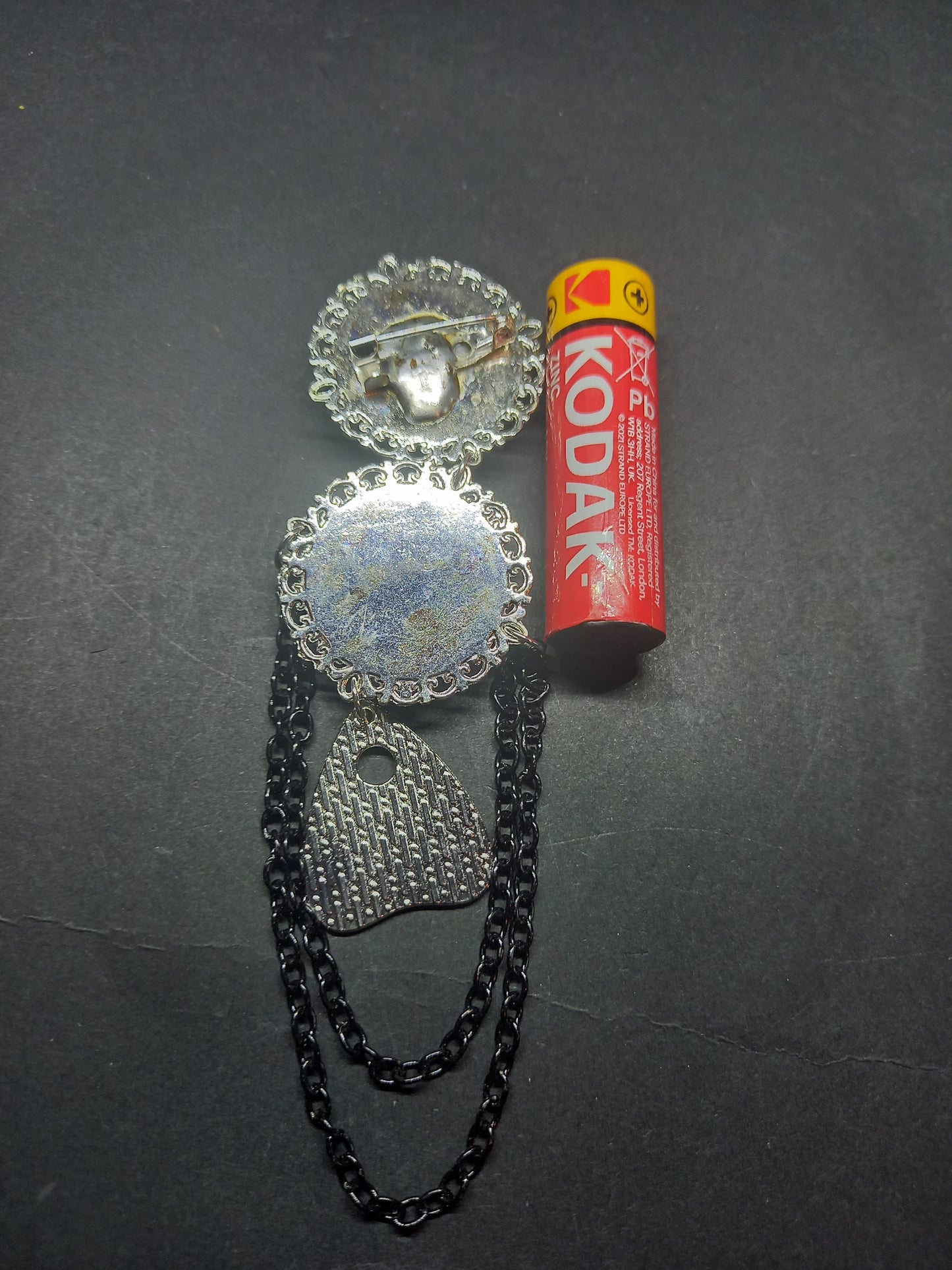 Oddity curiosity  gothic  witchy  Killstar occult " Annabelle inspired double image Ornate Brooch "with spirit board and ouija planchette & chains