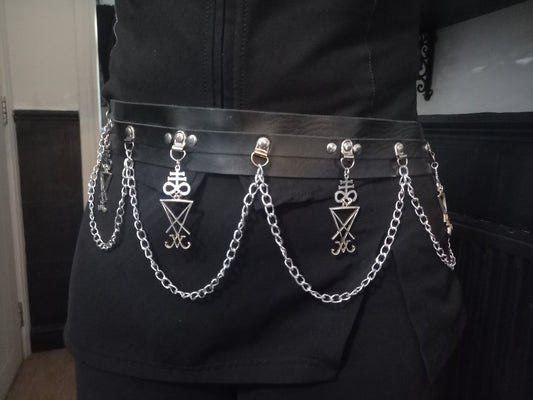 Goth Gothic Witchy killstar witch witchcraft Satanic Occult "Cross of satan and Sigil of Satan" chain belt