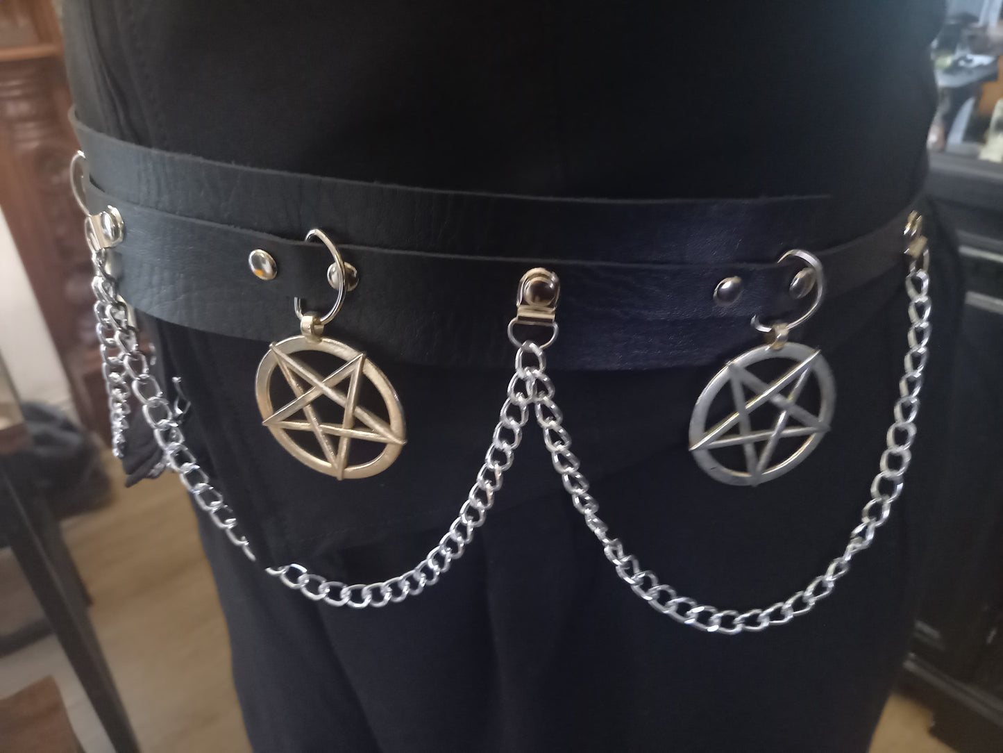 Goth Gothic Witchy killstar witch witchcraft Satanic Occult " inverted pentagram " chain belt