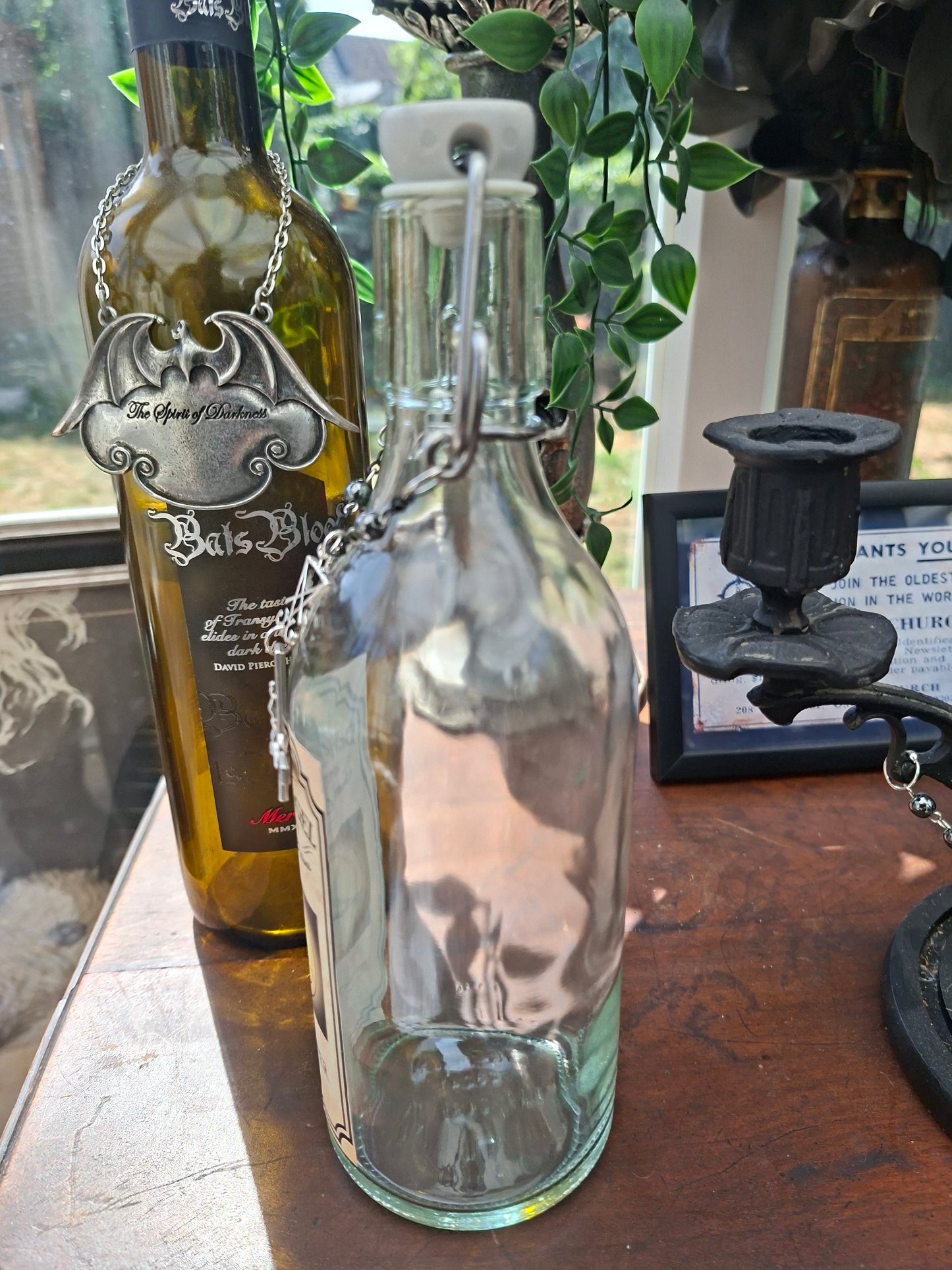 apothecary bottle "Unholy Water"  with satanic rosary detail : Oddity curiosity Gothic  Witchy Occult homewares