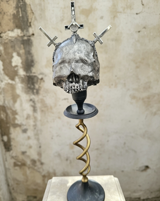 OOAK Sightless Antichrist skull sculpture on stand :Oddity curiosity gothic witchy occult homewares
