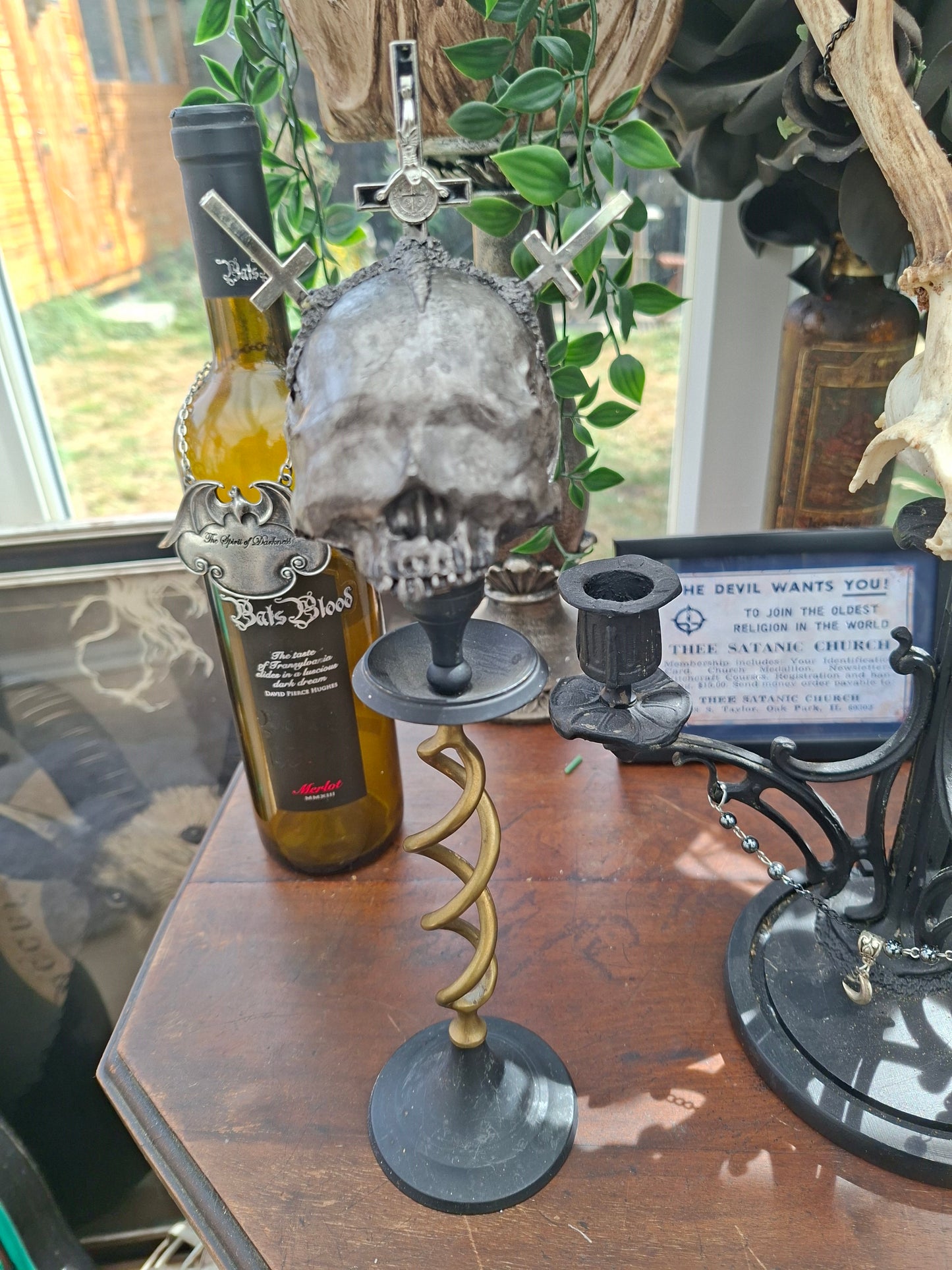 OOAK Sightless Antichrist skull sculpture on stand :Oddity curiosity gothic witchy occult homewares