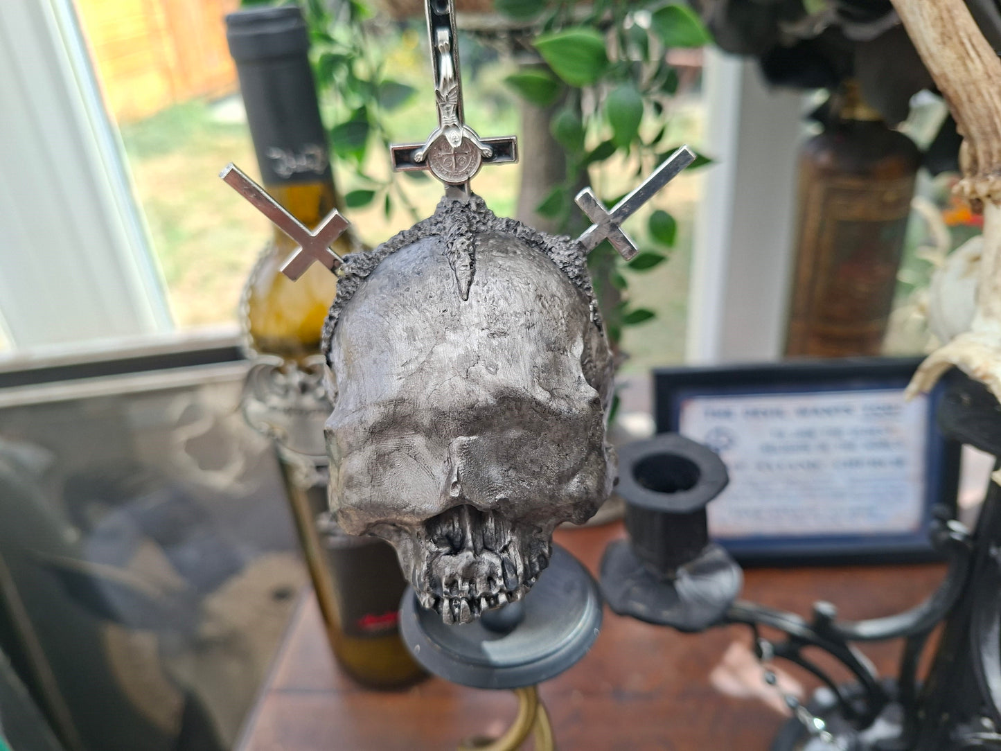 OOAK Sightless Antichrist skull sculpture on stand :Oddity curiosity gothic witchy occult homewares