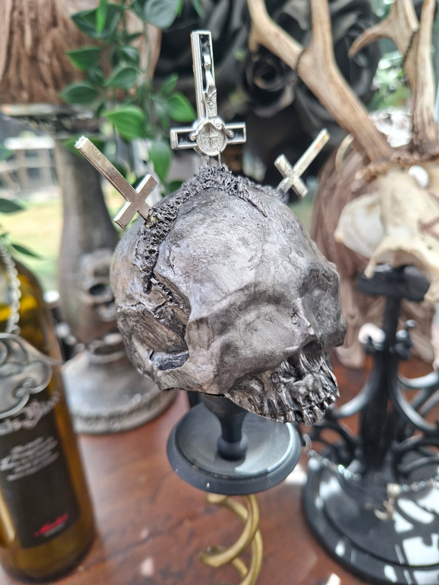 OOAK Sightless Antichrist skull sculpture on stand :Oddity curiosity gothic witchy occult homewares