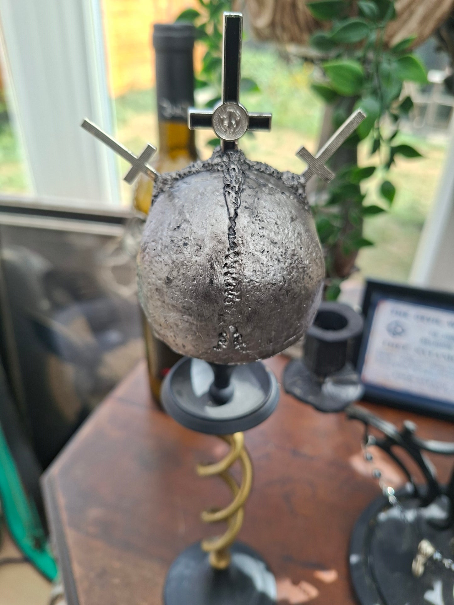 OOAK Sightless Antichrist skull sculpture on stand :Oddity curiosity gothic witchy occult homewares