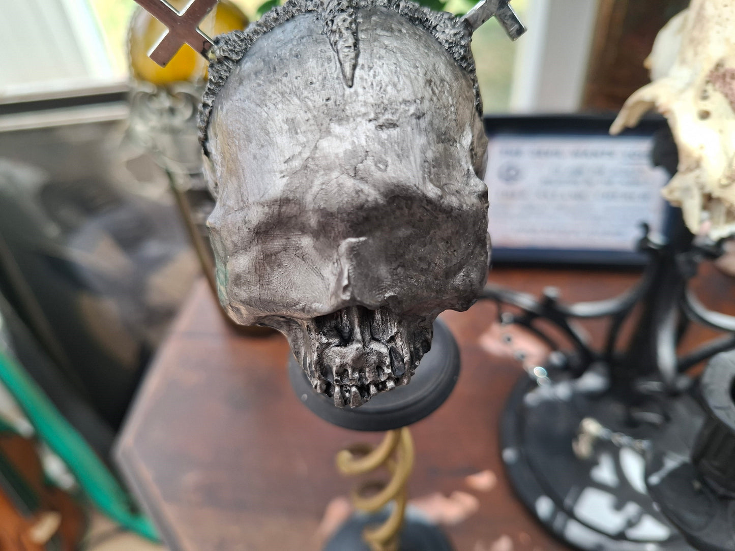 OOAK Sightless Antichrist skull sculpture on stand :Oddity curiosity gothic witchy occult homewares