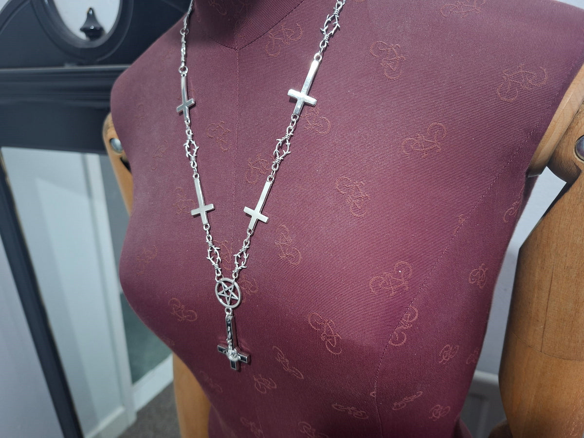 Small Inverted Crucifix & Pentagram Necklace • Goth Witchy Occult Jewellery