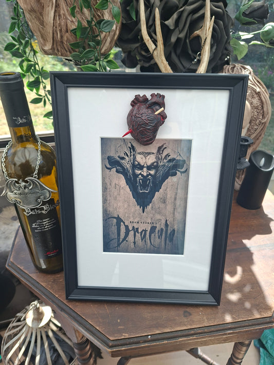 Unique Upcycled recycled art Frame ,Dracula inspired "Staked heart":goth witchy homeware