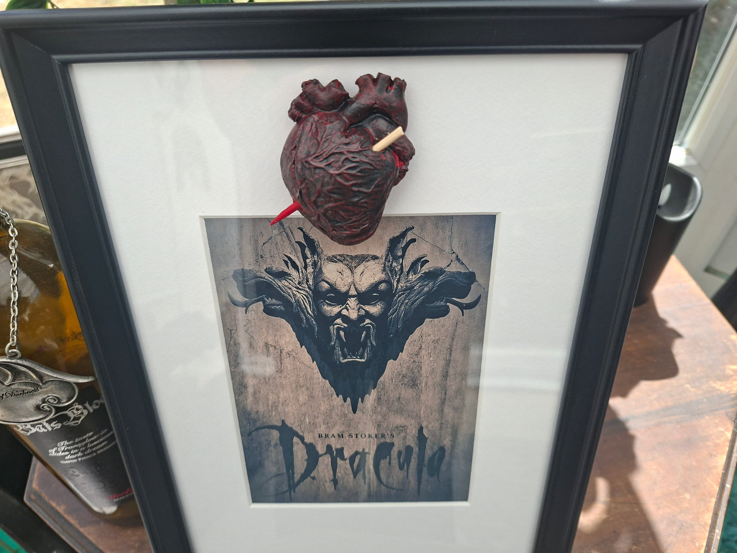 Unique Upcycled recycled art Frame ,Dracula inspired "Staked heart":goth witchy homeware