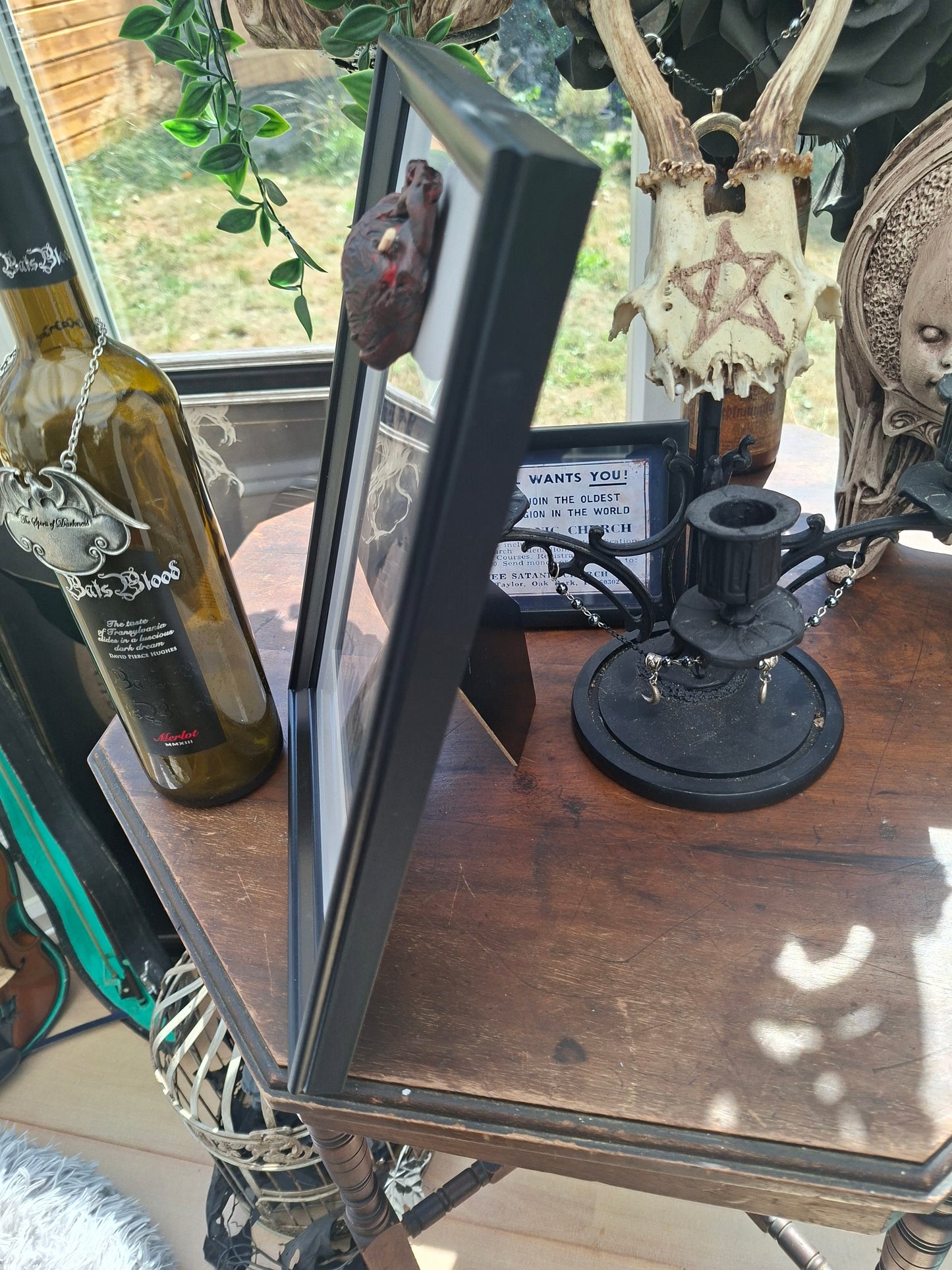 Unique Upcycled recycled art Frame ,Dracula inspired "Staked heart":goth witchy homeware