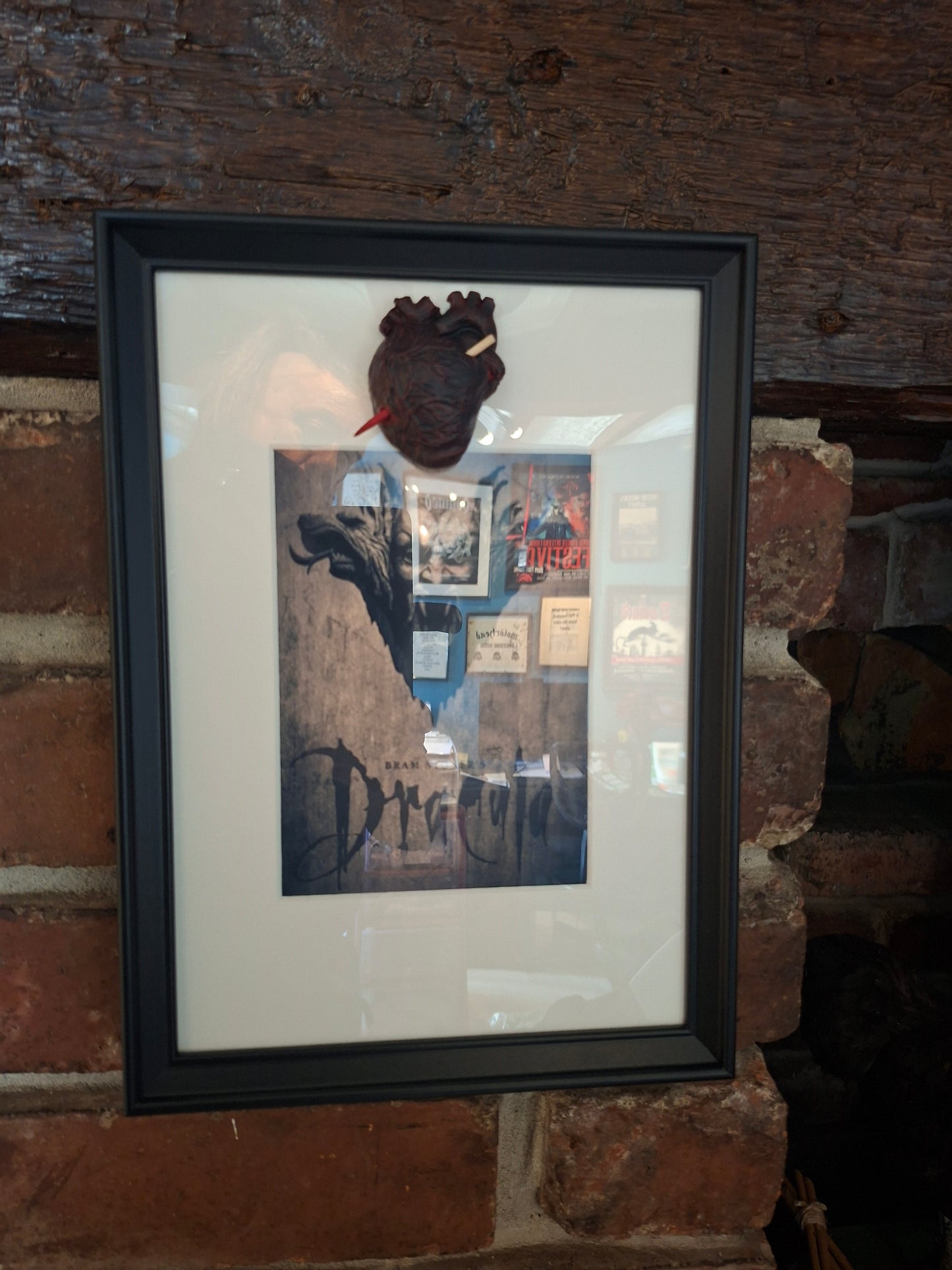 Unique Upcycled recycled art Frame ,Dracula inspired "Staked heart":goth witchy homeware