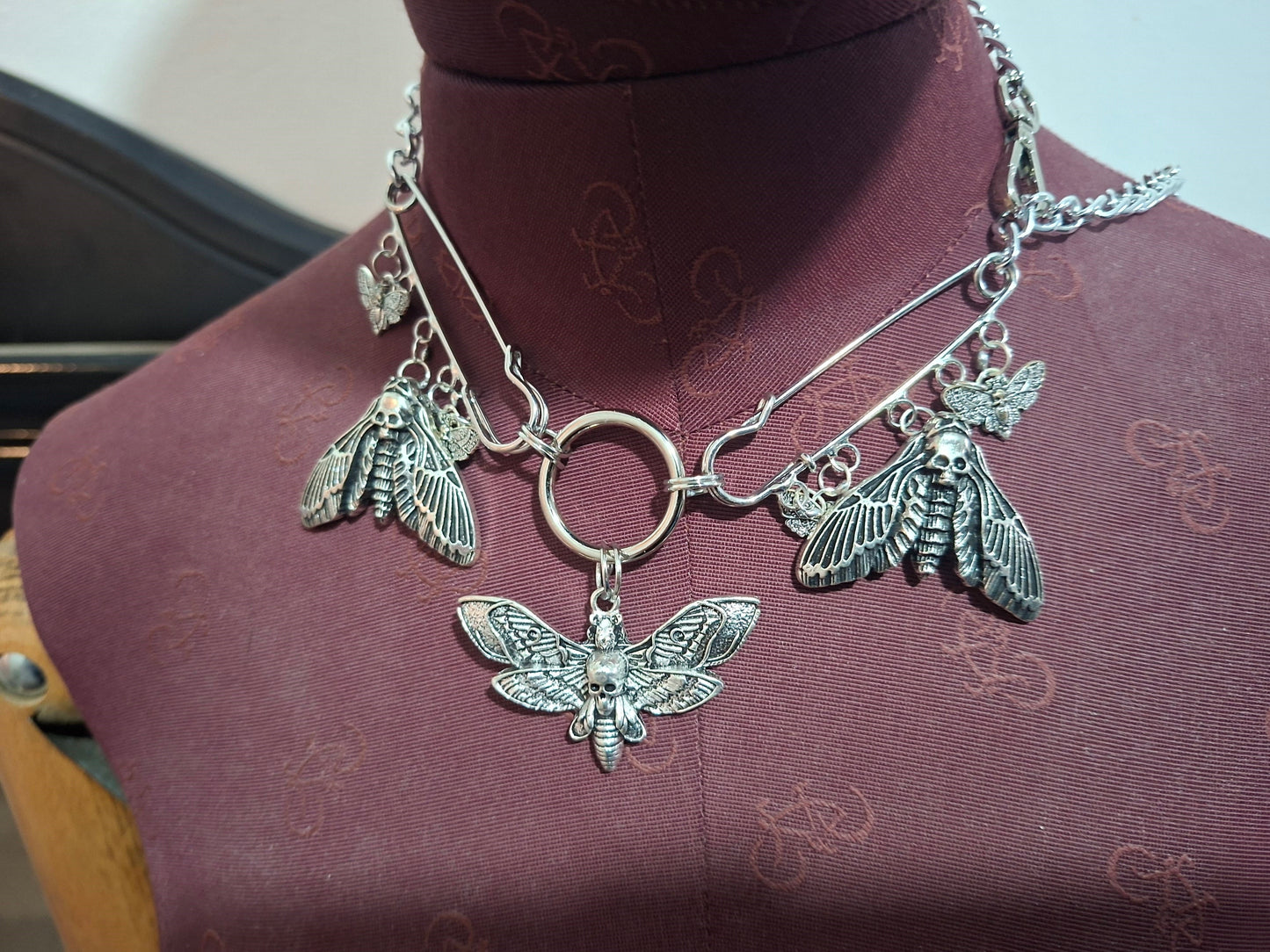 Kilt pin necklace ,Death head moths :Gothic witchy pagan aesthetic