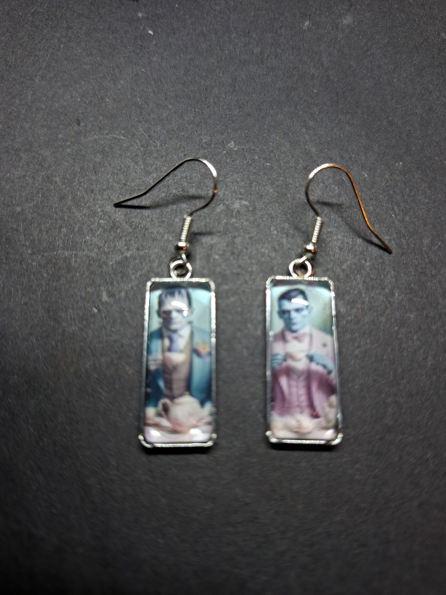 Goth Gothic Alternative "Tiki Frankenstein's monster & Dracula " Stainless Steel rectangle image earrings