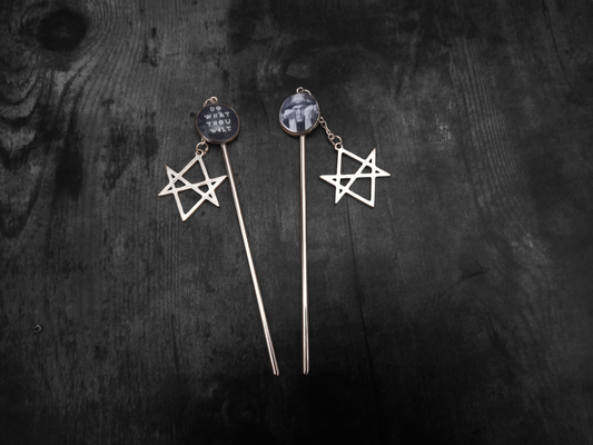 Goth Gothic Witchy witch witchcraft  Occultist Satanic Aleister Crowley "Thelema" hair stick with unicursal hexagram