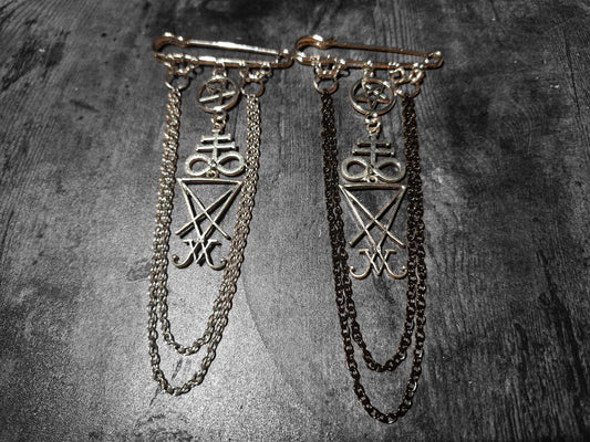 Satanic Trinity Kilt Pin Brooch with Chains – Goth Witchy Occult Wear
