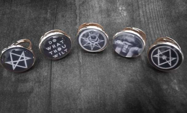 Goth Gothic Witchy witch witchcraft Occult Aleister Crowley inspired "Thelema" fully adjustable rings set