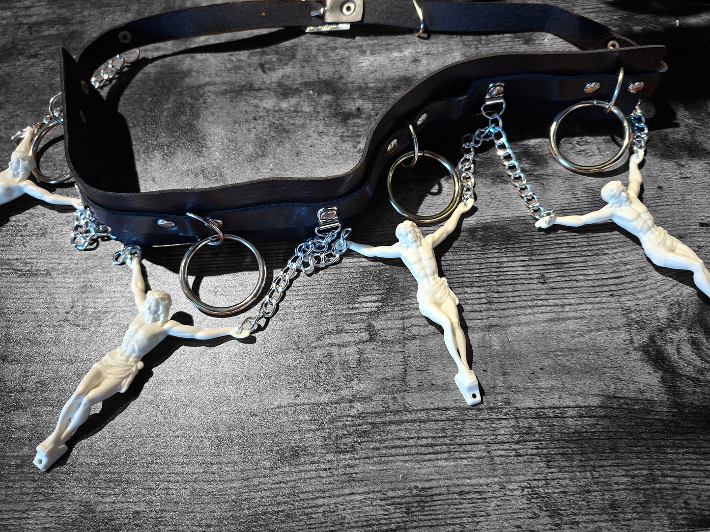 O ring and chain belt with 4 Christ's ,Gothic witchy Style