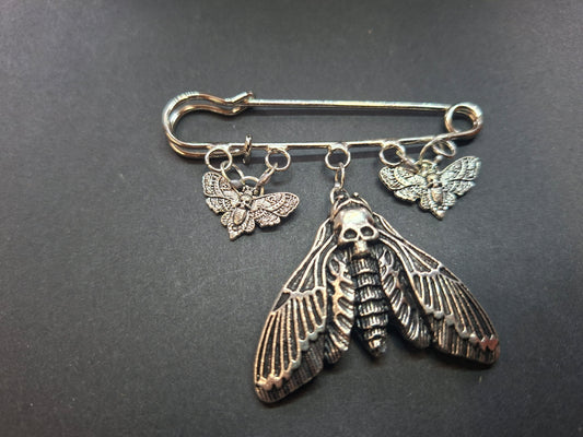 Kilt pin brooch ,3 Death head moths :goth witchy pagan witch accessory