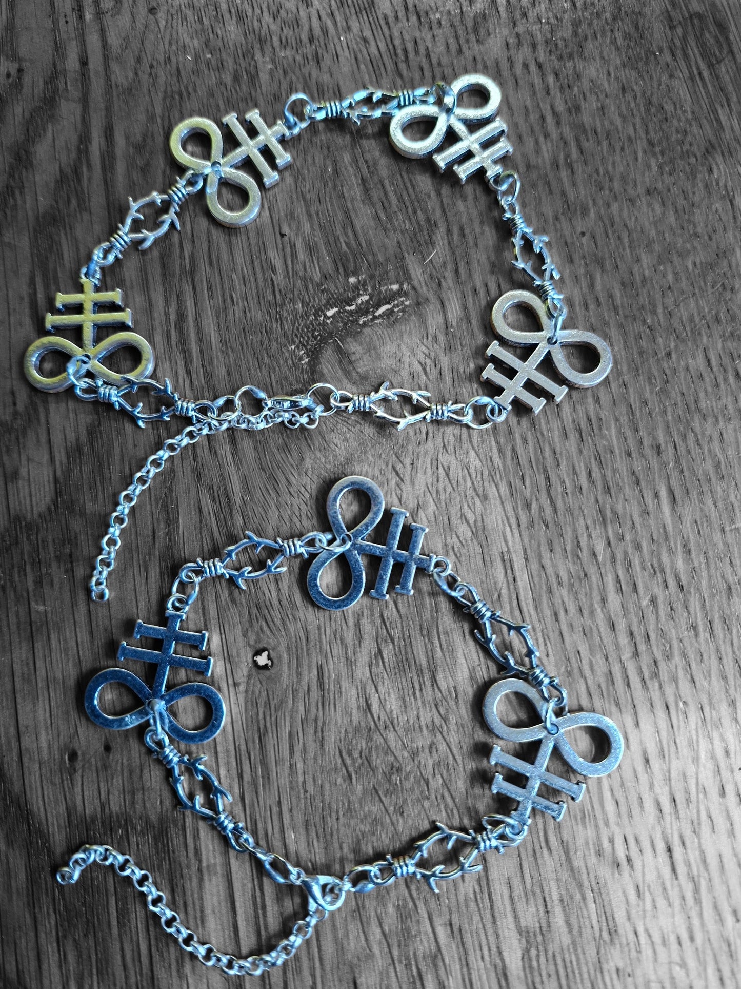 Leviathan/ cross of satan and thorn detail bracelet, :goth witch witchy style