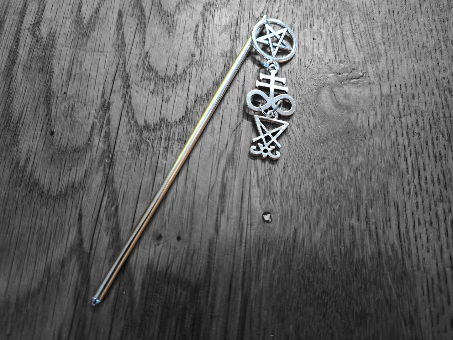 Metal hair stick with "Satanic Trinity " detail : Goth witchy killstar witch Occult style
