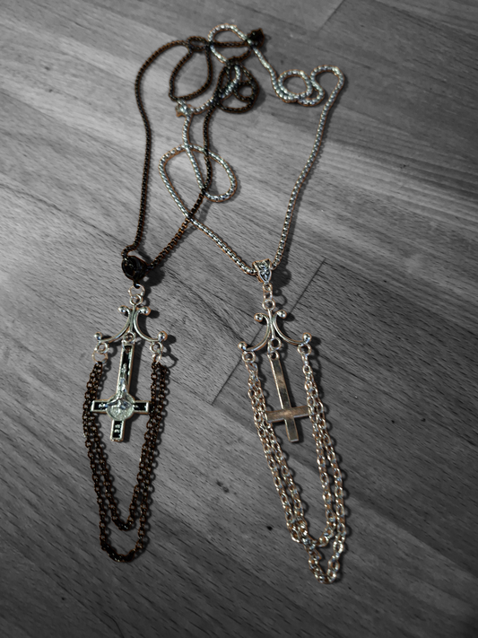 Goth Gothic Witchy witch witchcraft killstar Occult satanic "Inverted Crucifix" chandelier necklace