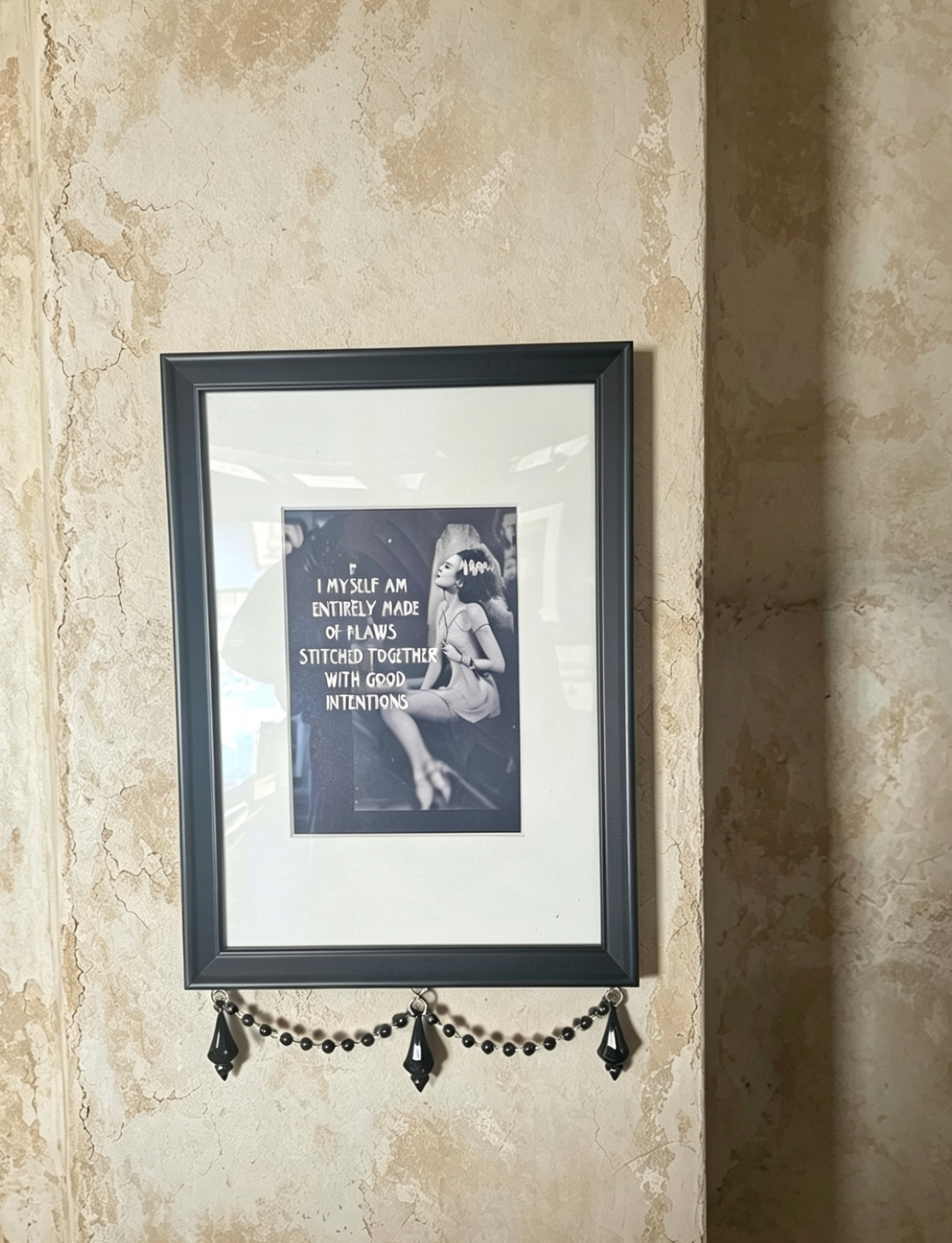 Framed Art , Bride "Good Intentions " with rosary and crystals :Gothic Witchy homewares