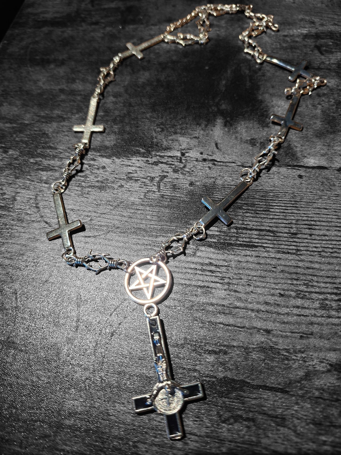 Small Inverted Crucifix & Pentagram Necklace • Goth Witchy Occult Jewellery