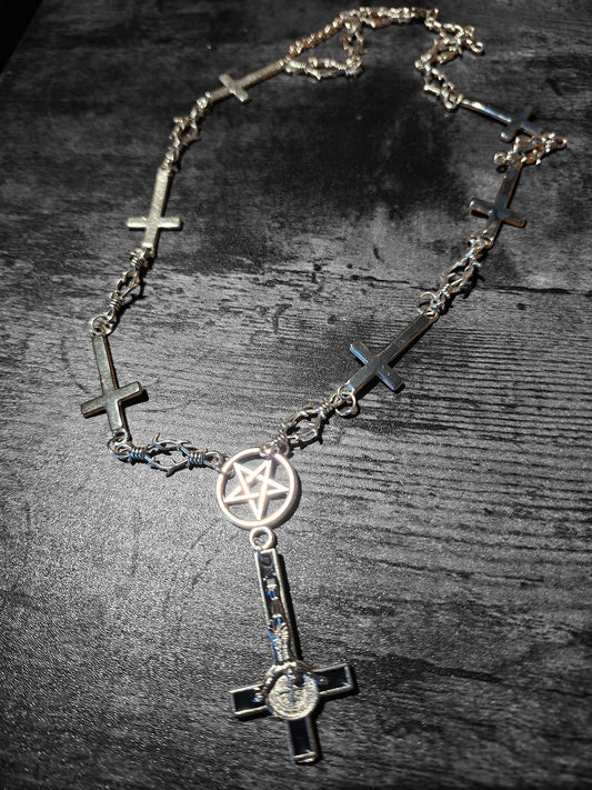 Small Inverted Crucifix & Pentagram Necklace • Goth Witchy Occult Jewellery