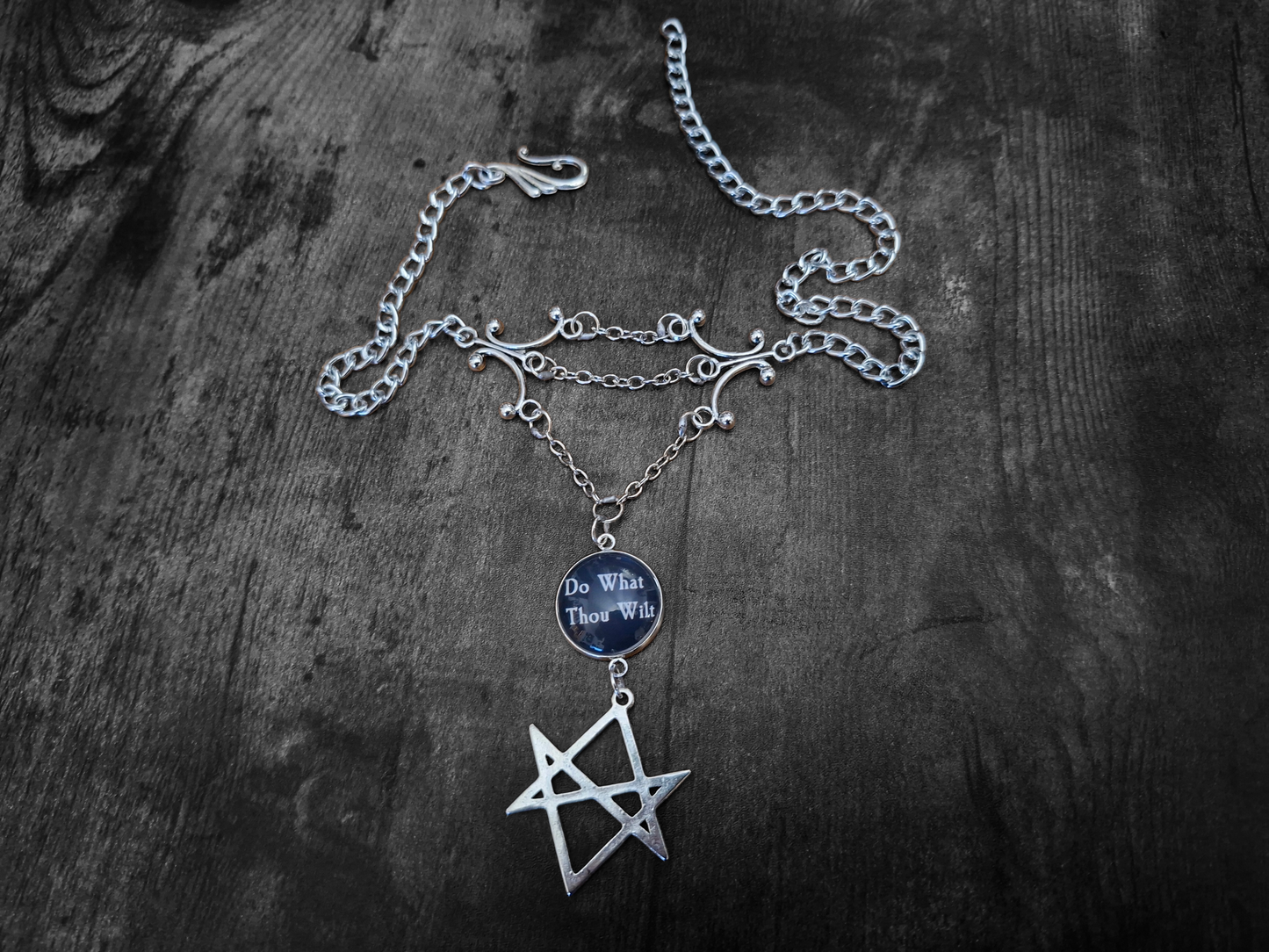 Goth Gothic Witchy Occult Aleister Crowley, unicursal hexagram  " Thelema Magick  " chandelier choker/necklace