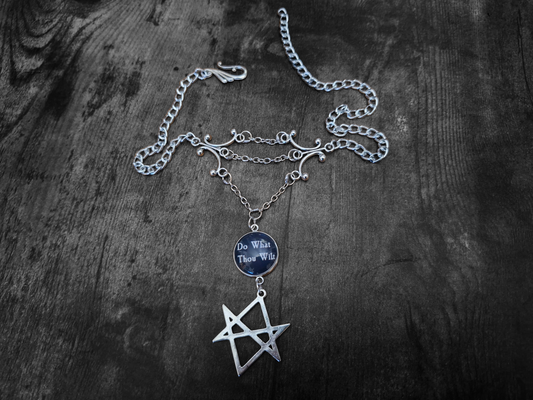 Goth Gothic Witchy Occult Aleister Crowley, unicursal hexagram  " Thelema Magick  " chandelier choker/necklace