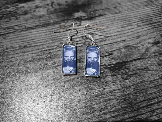 Stainless Steel rectangle image earrings, Satanic Anton LaVey inspired :Goth Gothic Witchy