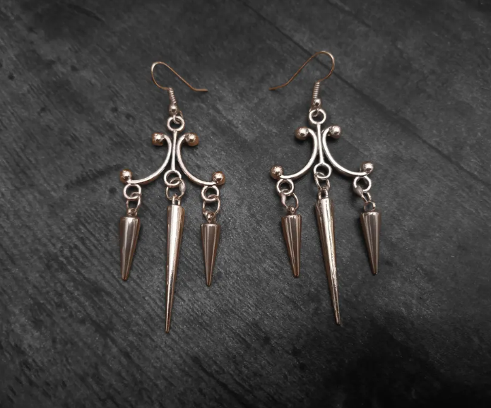 Oddity Curiosity Goth Gothic Witchy Killstar "Chandelier" three spiked earrings