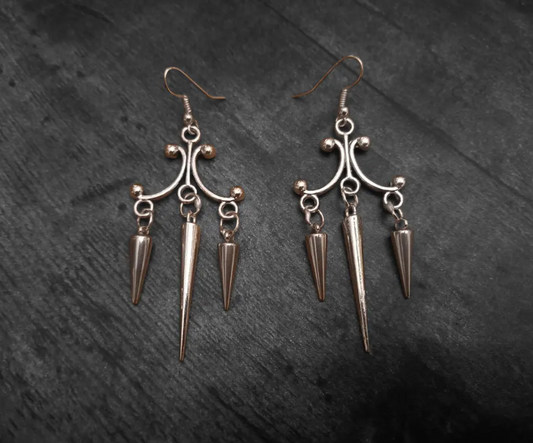 Oddity Curiosity Goth Gothic Witchy Killstar "Chandelier" three spiked earrings