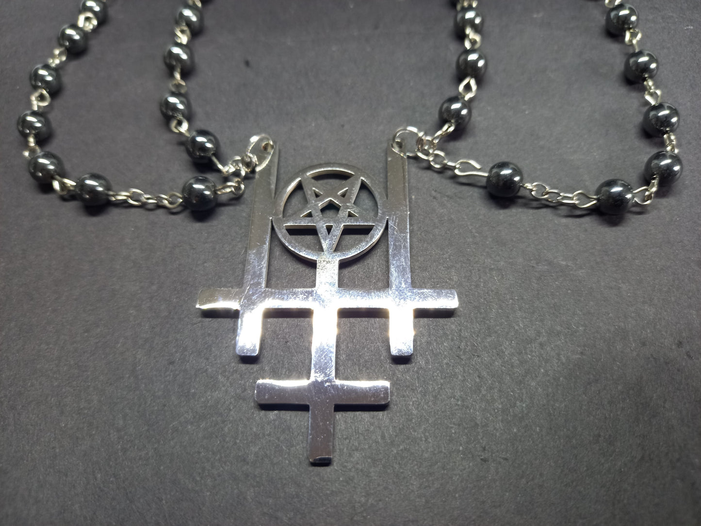 Occult "Satanic Trinity ,three inverted crosses with inverted pentagram" double layer rosary