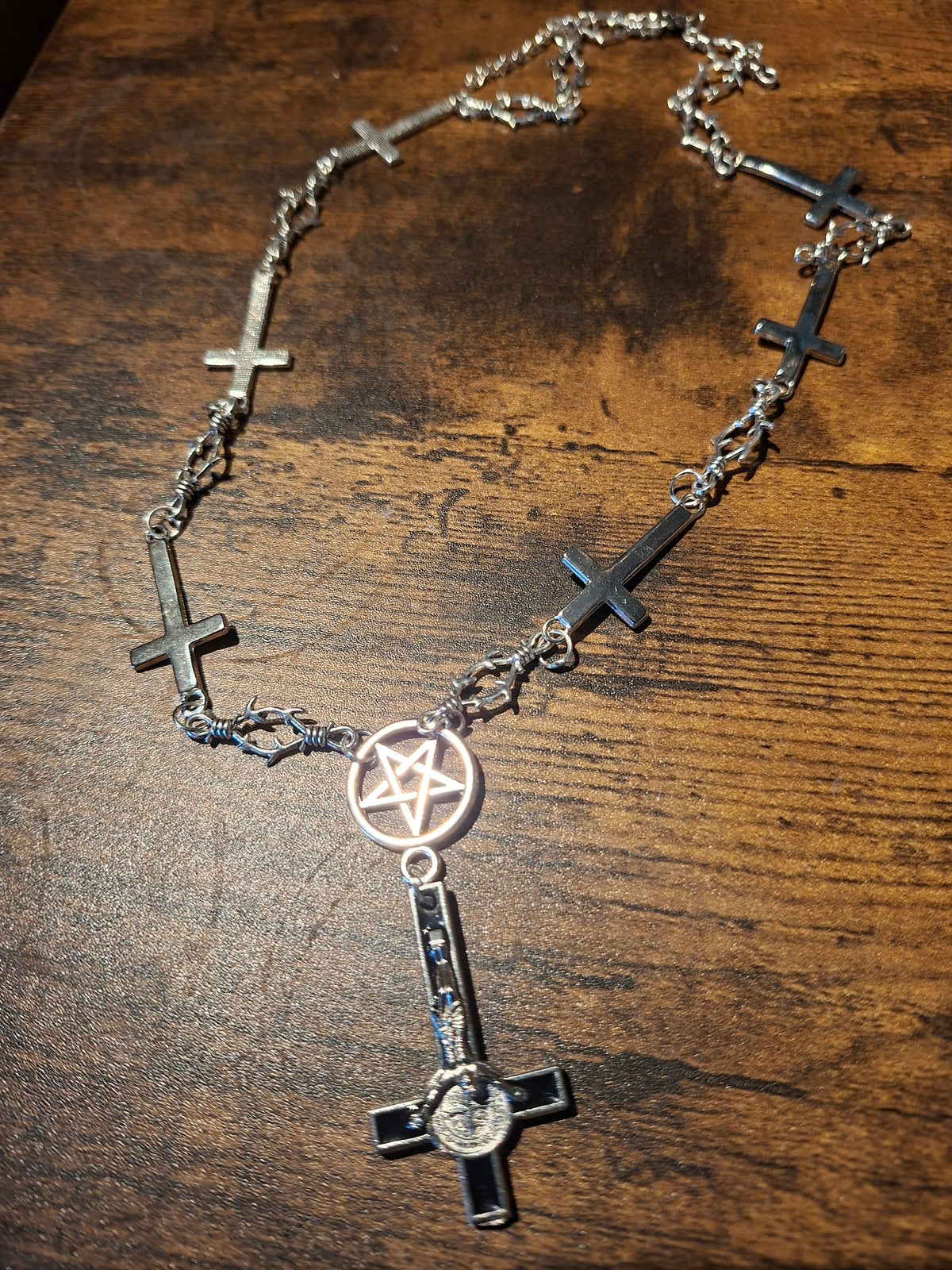 Small Inverted Crucifix & Pentagram Necklace • Goth Witchy Occult Jewellery