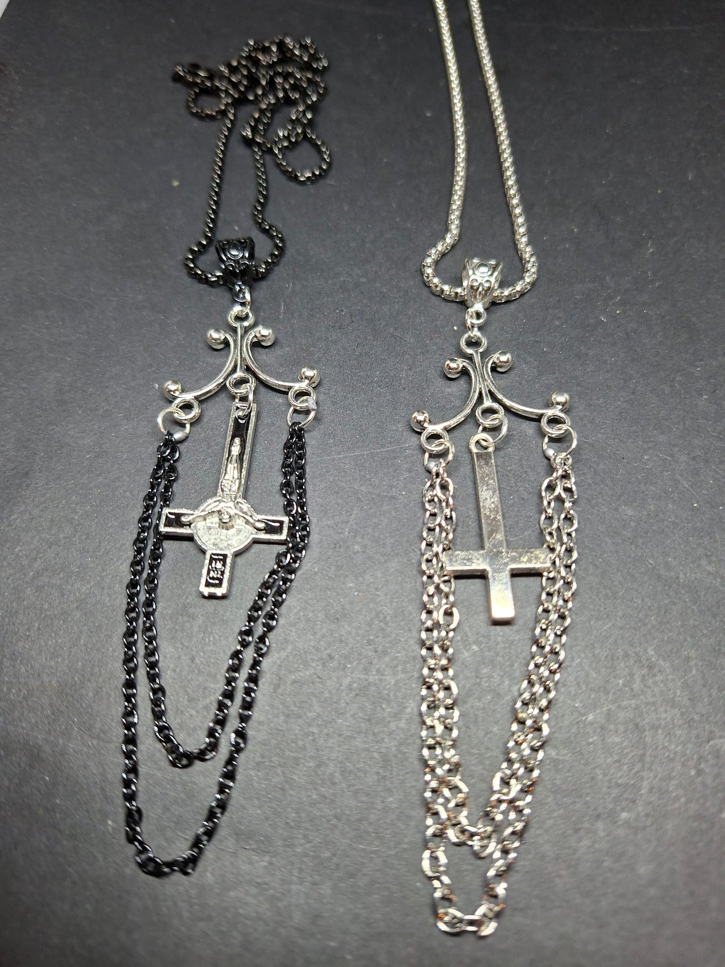 Goth Gothic Witchy witch witchcraft killstar Occult satanic "Inverted Crucifix" chandelier necklace