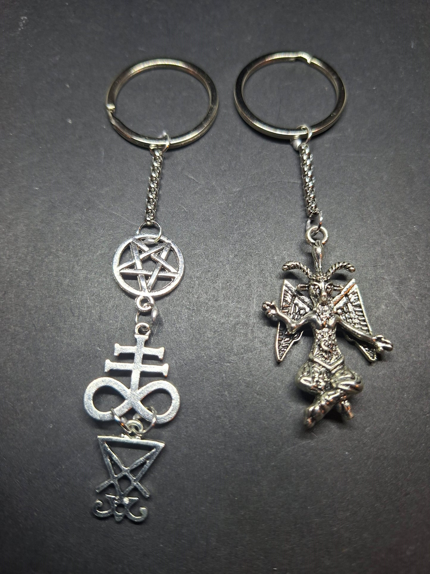 oddity curiosity goth gothic witchy killstar satanic Occult Baphomet or satanic trinity key ring