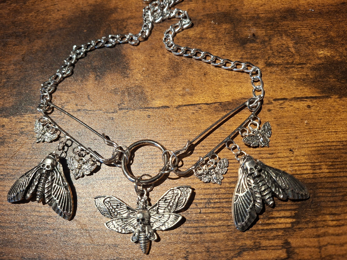 Kilt pin necklace ,Death head moths :Gothic witchy pagan aesthetic