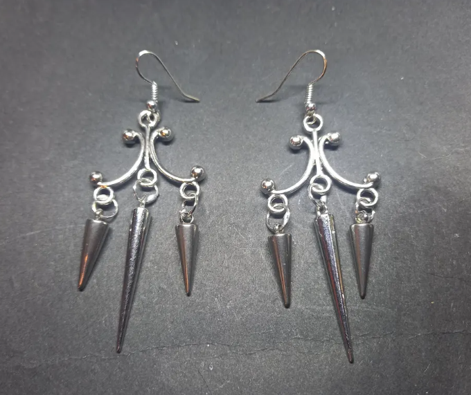 Oddity Curiosity Goth Gothic Witchy Killstar "Chandelier" three spiked earrings