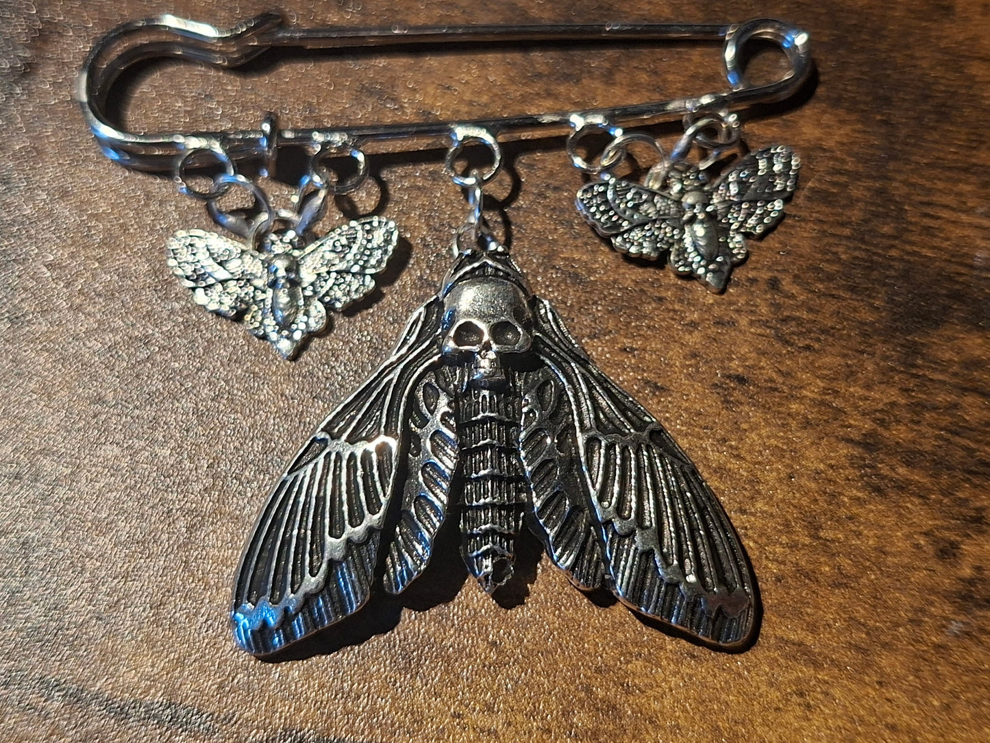 Kilt pin brooch ,3 Death head moths :goth witchy pagan witch accessory
