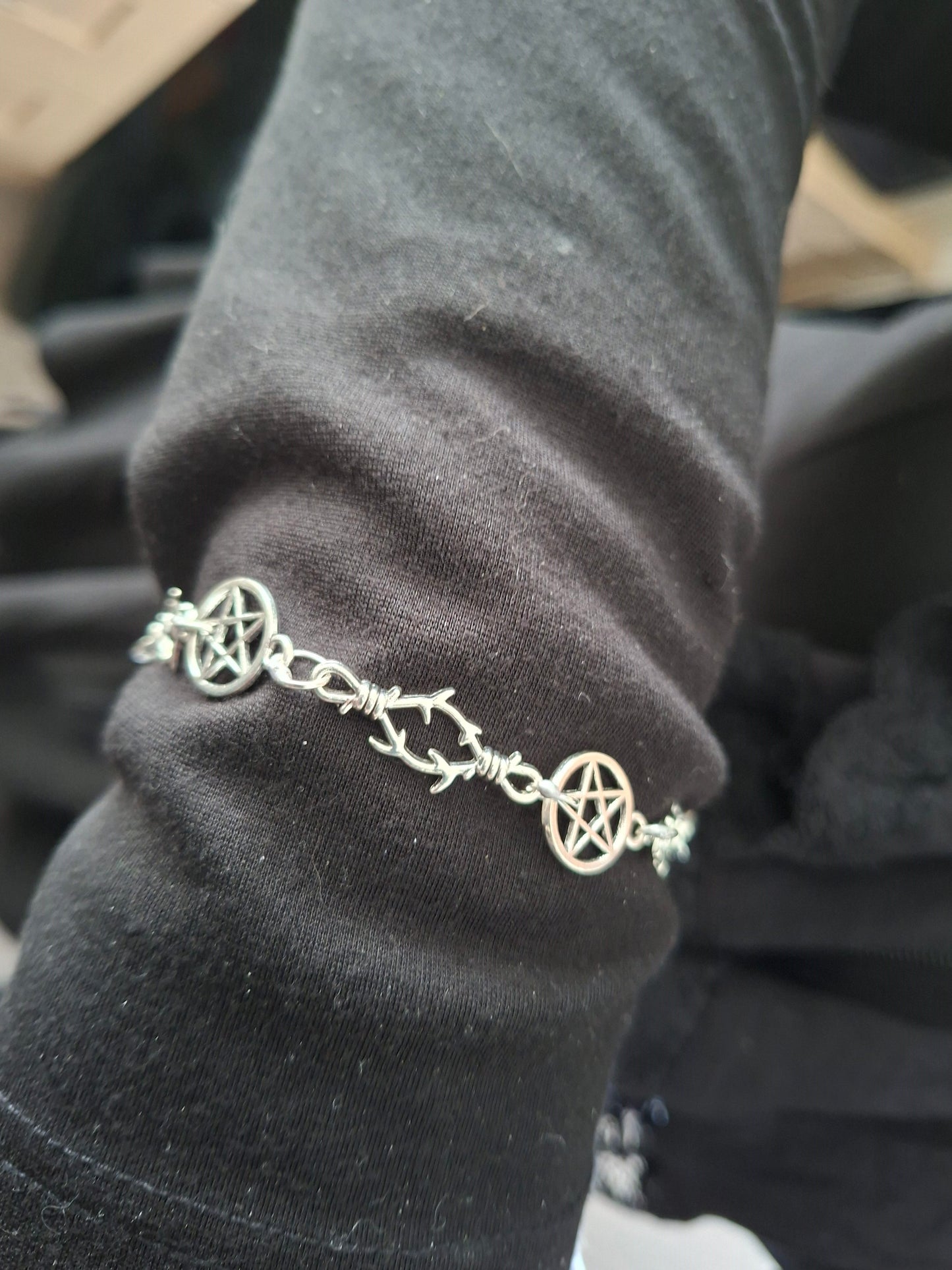 Pentagram and thorn detail bracelet, Occult / Ritual Jewelry :goth witch witchy