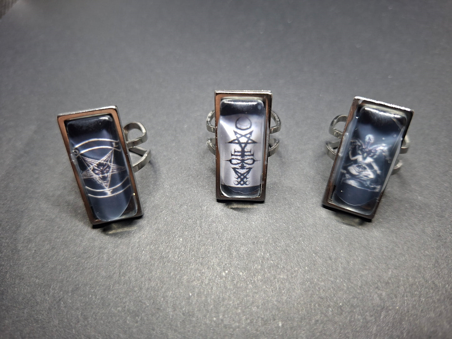 Satanic SIgil/Symbol, Rectangle adjustable Rings : Witchy Goth Occult Jewelry