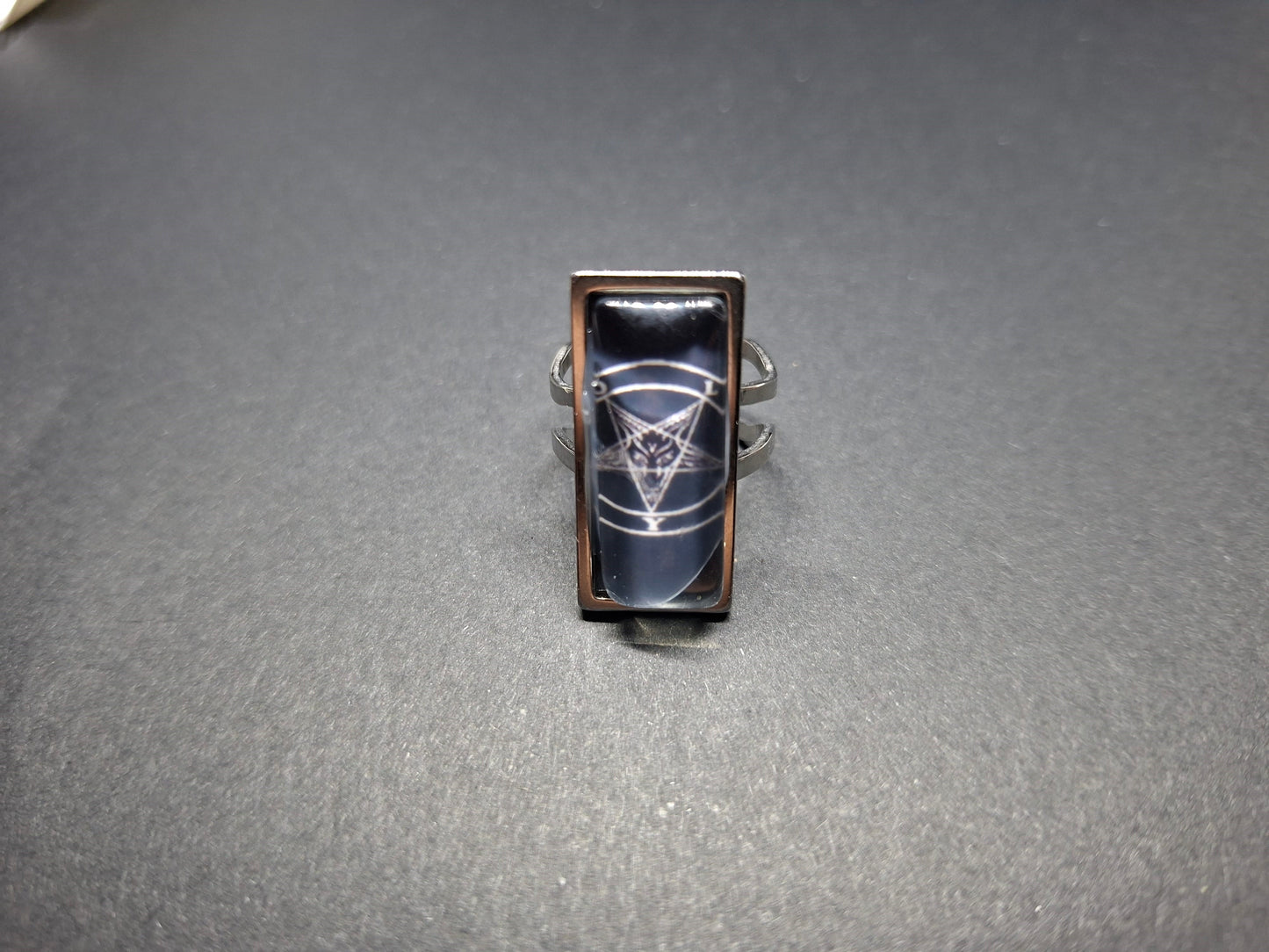 Satanic SIgil/Symbol, Rectangle adjustable Rings : Witchy Goth Occult Jewelry