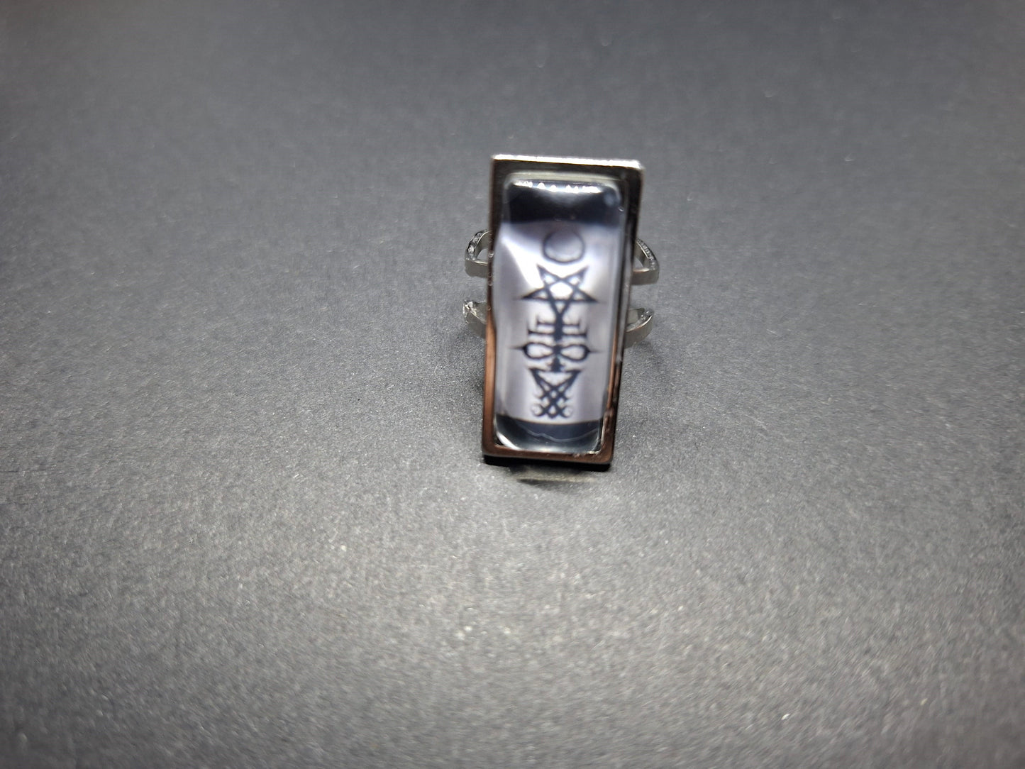 Satanic SIgil/Symbol, Rectangle adjustable Rings : Witchy Goth Occult Jewelry
