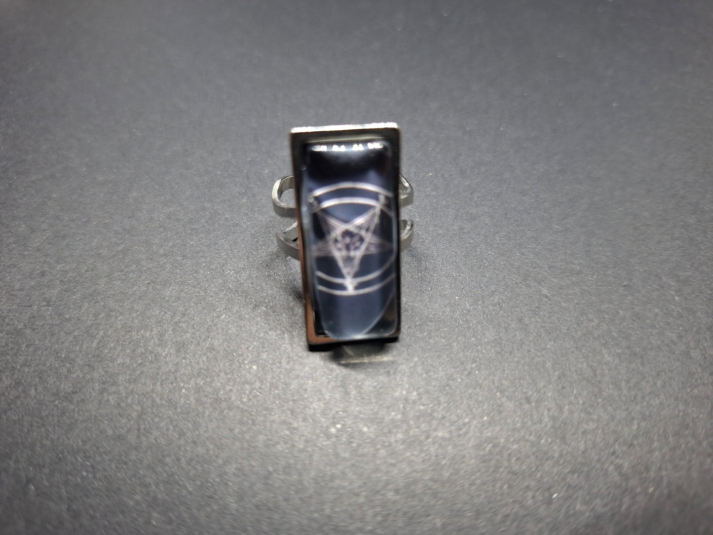 Satanic SIgil/Symbol, Rectangle adjustable Rings : Witchy Goth Occult Jewelry