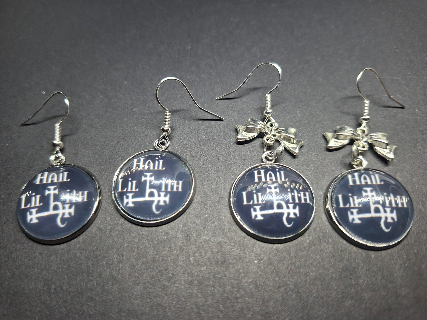 Hail Lilith earrings with bow or plain: Goth Witchy Occult Witch Pagan Satanic