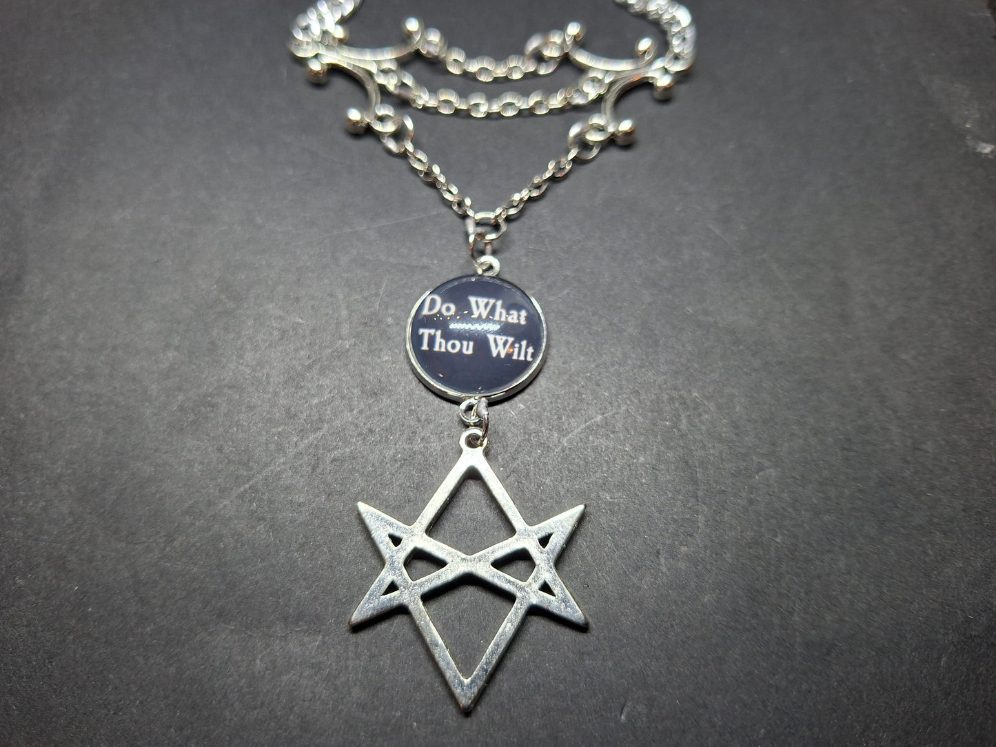 Goth Gothic Witchy Occult Aleister Crowley, unicursal hexagram  " Thelema Magick  " chandelier choker/necklace
