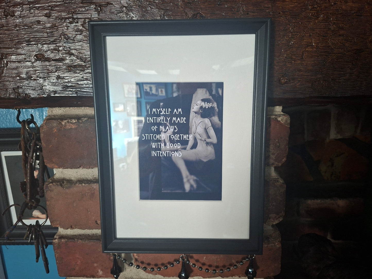 Framed Art , Bride "Good Intentions " with rosary and crystals :Gothic Witchy homewares