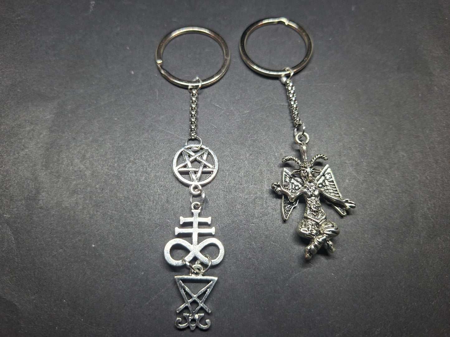 oddity curiosity goth gothic witchy killstar satanic Occult Baphomet or satanic trinity key ring